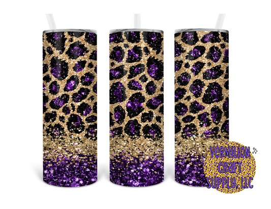 Purple and Gold Glitter Leopard Tumbler